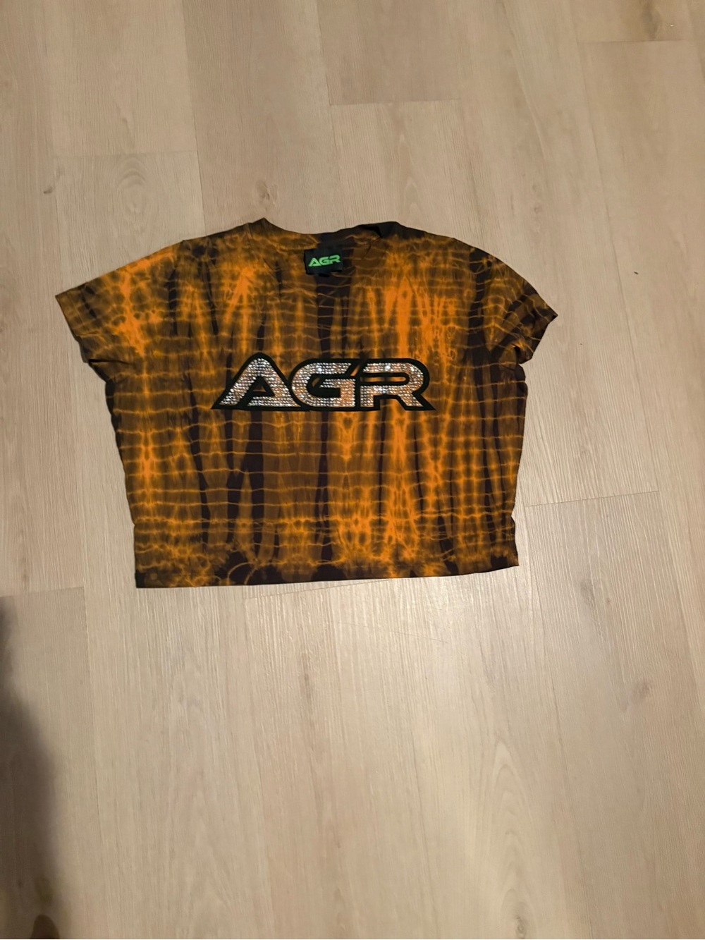Ag Adriano Goldschmied Orange and Black Tie-Dye Logo Crop Tee